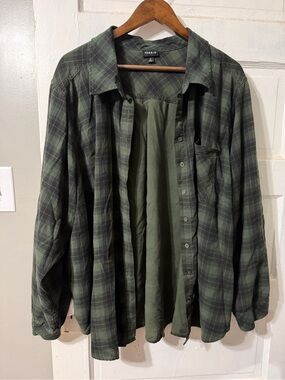 Torrid Plaid Button Down in Green & Black Size 4 Like New